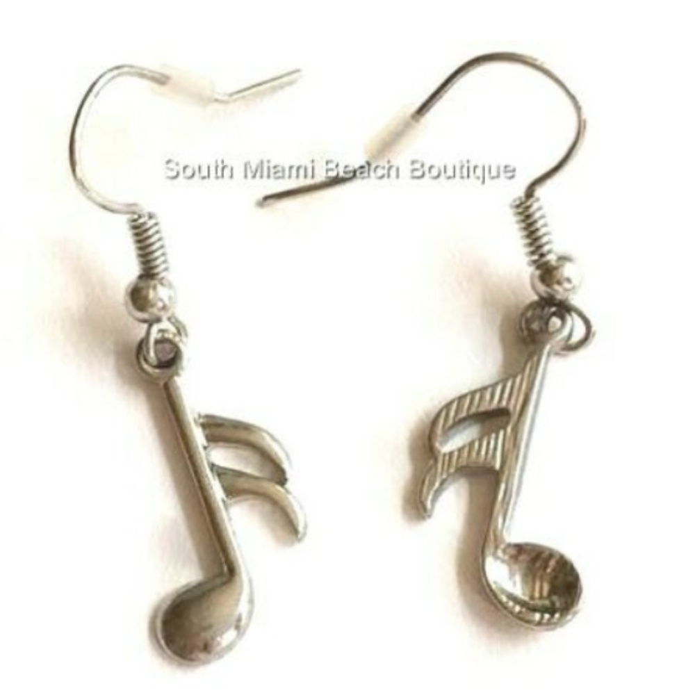 Silver Plated Music Note Charm Earrings Hypoallergenic Singer Musician Gift - Picture 6 of 8